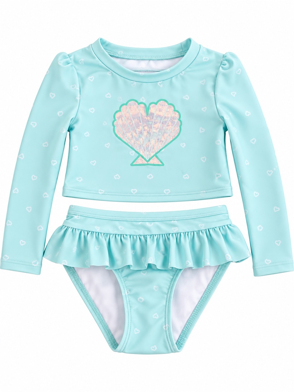 Cat & Jack Aqua Long-Sleeve Two-Piece Swim Set with Iridescent Shell